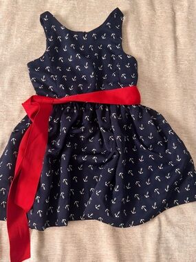 Polo by Ralph Lauren Navy Anchor Print Dress with Red Sash